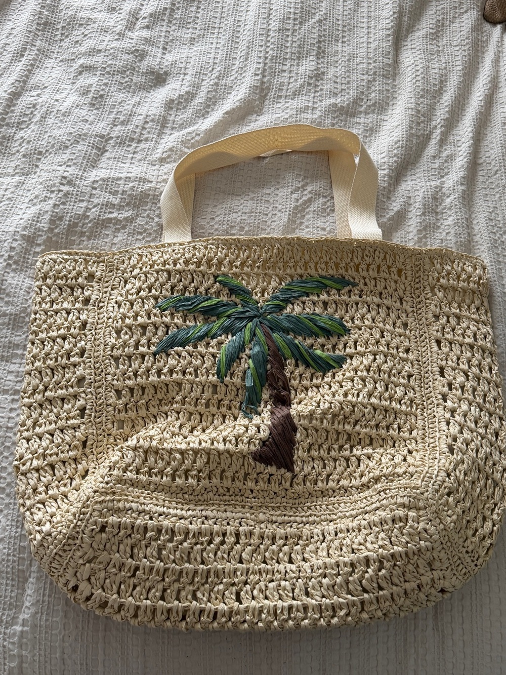 Kulani Kinis Cream Crochet Tote with Palm tree Embroidery beach bag - Picture 2 of 3